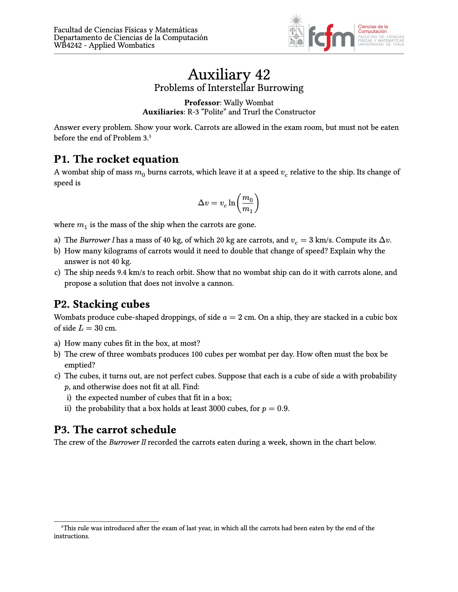 An exercise sheet: the header of the department and the problems, numbered