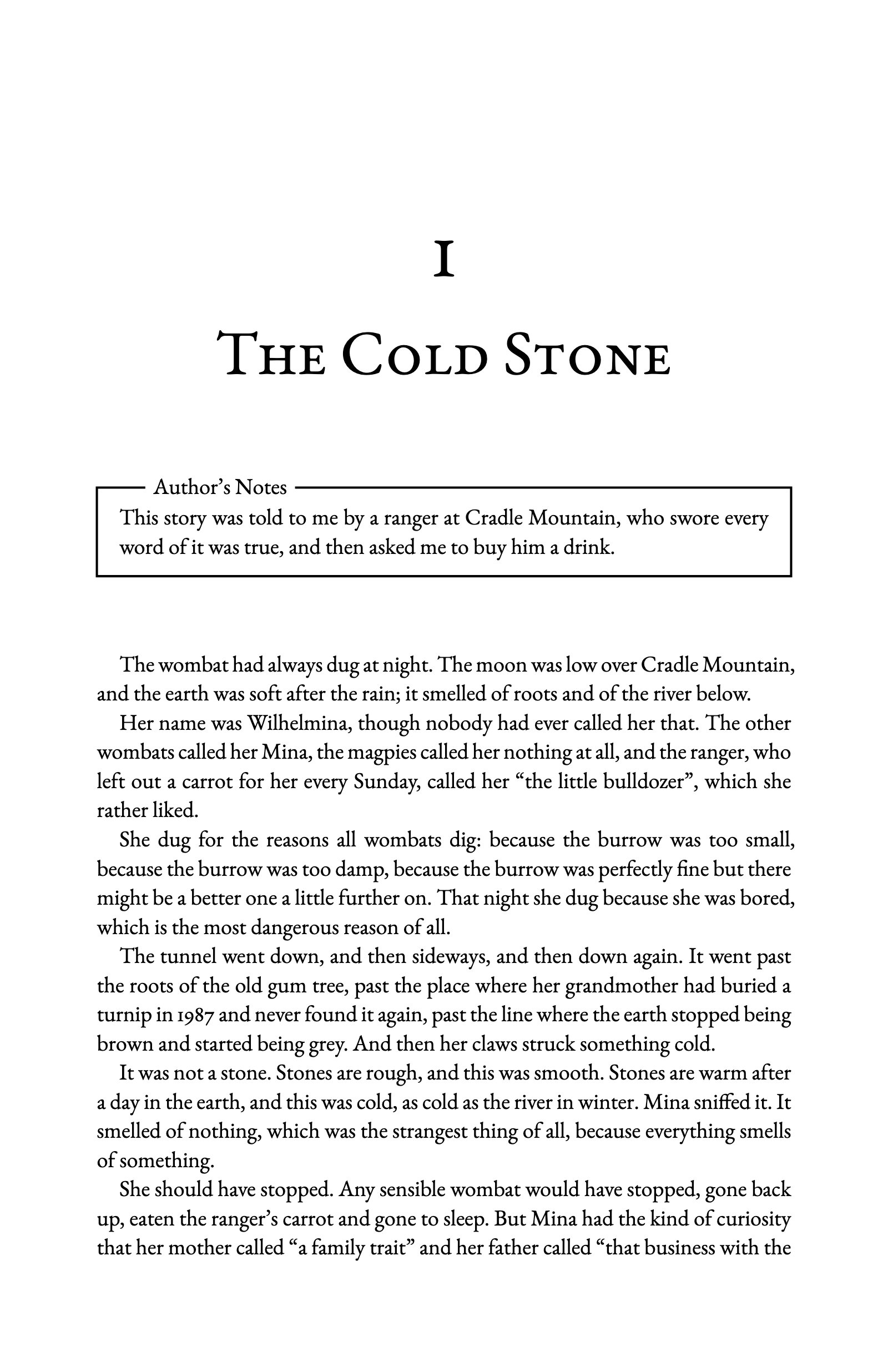 A page of a novel in the Folklore style: a chapter with a roman numeral, set in EB Garamond