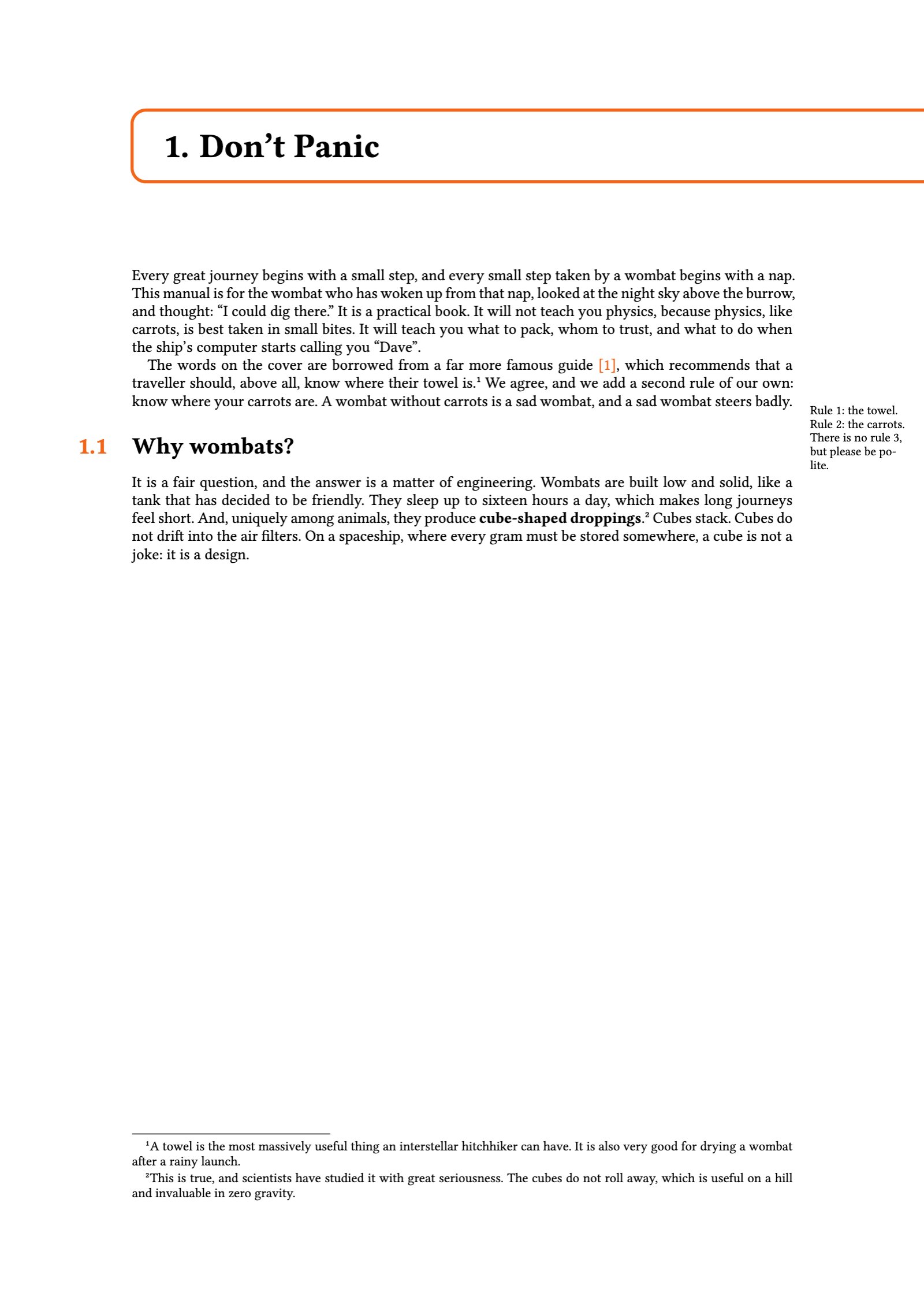 A page of a book in the Orange style: an orange frame and numbers in the margin
