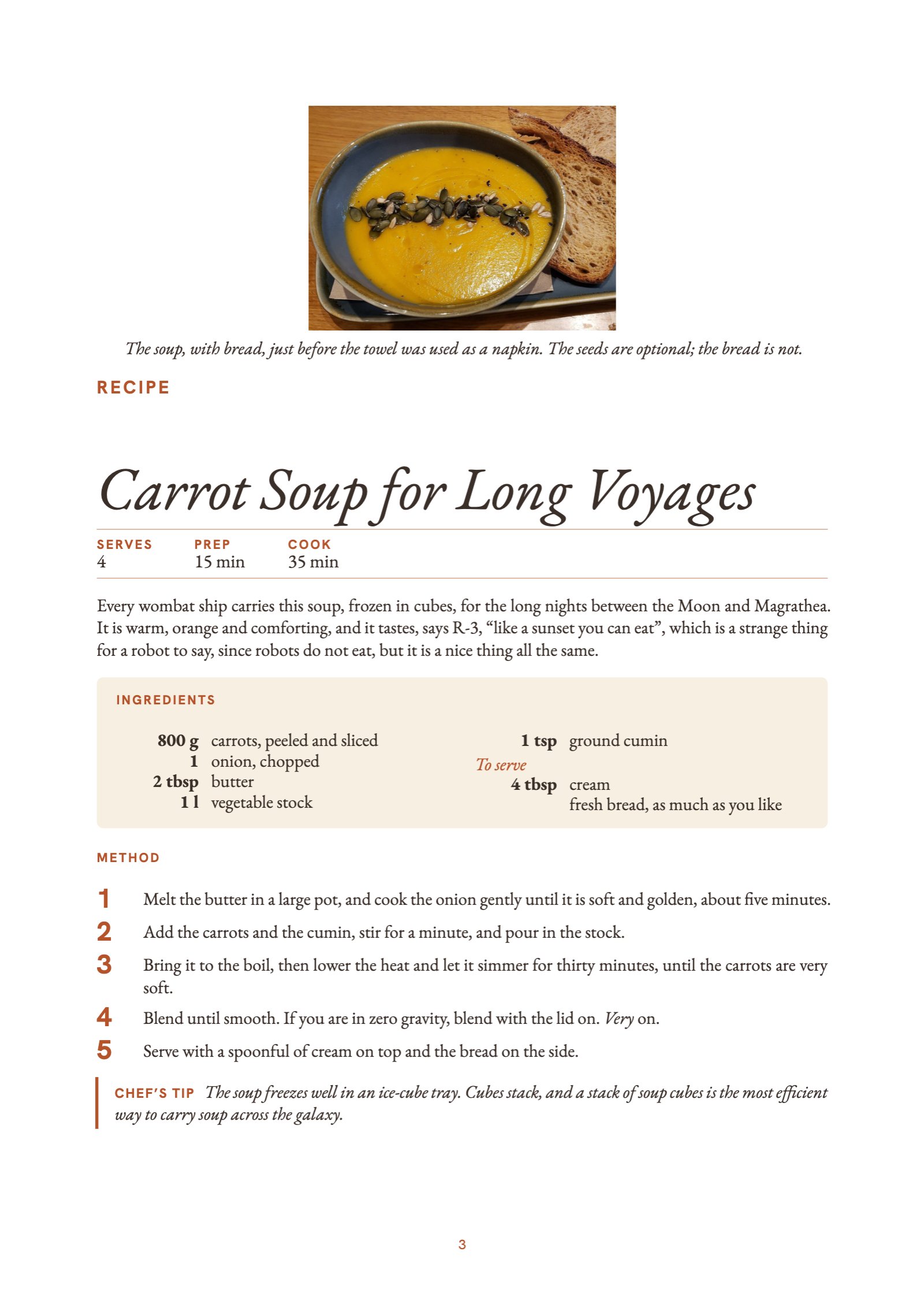 A recipe: its facts, the ingredients in a cream box, and the steps with big numbers
